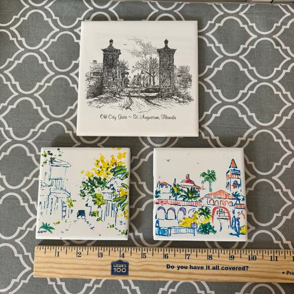 Set of ceramic tile coasters illustrations of St. Augustine Florida landmarks 3 - Picture 2 of 11